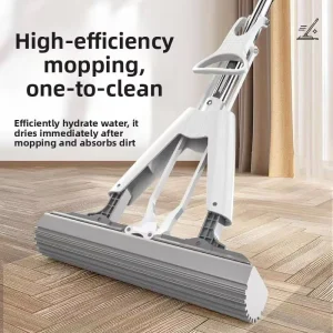 28cm Wide Super Absorbent Sponge Mop Hands Free Dual Use Wet Dry Household Cleaning Tool with PVA Mop Head