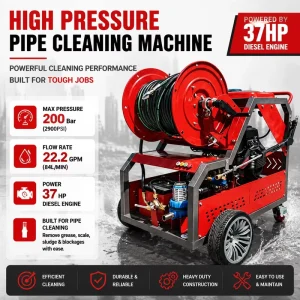 2900 PSI 37 HP Diesel-Powered Sewer Jetter High Pressure Drain Pipe Dredging Sewer Snake Machine