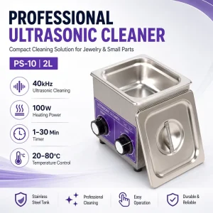 2L Professional Ultrasonic Cleaner 40kHz with Heater Timer Stainless Steel Tank for Jewelry Watch Dental Small Parts Cleaning