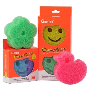 2pcs pack Smile Face Design Scrub Sponge Scratch Free Deep Cleaning Kitchen Cleaning Supplies Temperature Control Stylish