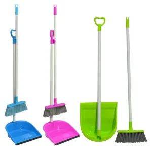 3-Foot Black Folding Lobby Dustpan and Broom Set for Home and Office
