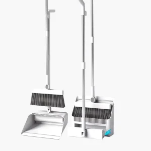 3 In 1 Foldable Standing Sweeper Set Wider Broom Head Long Handle Broom and Dustpan Set With Hidden Hair Adhesive for Pet Hair