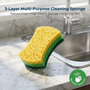 3-Layer Natural Pulp and High-Elastic Sponge Scouring Pad