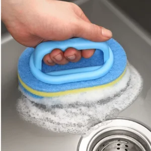 3 Layer Thick Dish Sponge with Handle Reusable Scouring Pad Cleaning Brush for Kitchen Bathroom