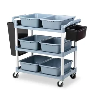 3 Layer Thick Plastic Frame Dining Cart 4 Wheel Hand Push Trolley Commercial Cleaning Cart for Hotel Restaurant Catering