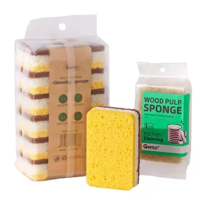 3-Layer Wood Pulp Cellulose Sponge Heavy-Duty Scrubber for Pots and Dishes Biodegradable Kitchen Cleaning Tool