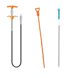 3 Pack Clog Remover Drain Relief Auger Cleaner Tool Sink Drain and Snake Overflow Cleaning Brush Sewer Hair Catcher