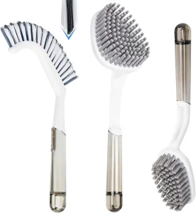 3-Pack Heavy-Duty Scrub Brush Set with Stiff Bristles, Curved Brush, and V-Shaped Grout Brush