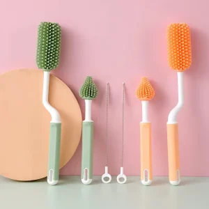 3-Piece Baby Bottle Cleaning Brush Set Rotary Handle Silicone Nipple Cleaner