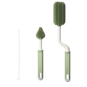 3-Piece Baby Bottle Cleaning Brush Set Rotary Handle Silicone Nipple Cleaner