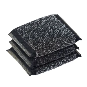 3-Piece Black Stainless Steel Wire Kitchen Cleaning Scourer Sponge Scouring Pad