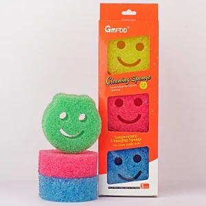 3-Piece Colorful Happy Face Flower Scrub Sponges for Dishwashing