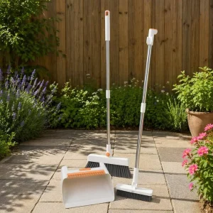 3-Piece Sweeping Set with Stainless Steel Broom, Soft PP Dustpan, and Household Cleaning Tools, MOQ 500 Sets