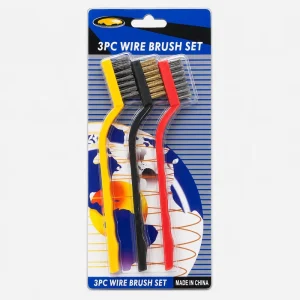 3-Piece Wire Brush Set with Long Handles, Brass, Stainless Steel, and Nylon Bristles for Rust Removal and Surface Cleaning
