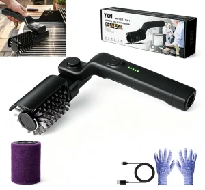 3-Speed Cordless Electric Cleaning Brush, IPX7, Rechargeable, 2600 mAh, Stainless Steel and Nylon, for BBQ Grills, Cars, and RVs