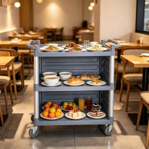 3 Tier Aluminum Alloy Support Pole Plastic Service Cart Restaurant Trolley Cart for Food Serving
