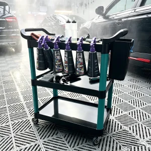 3 Tier Auto Detailing Tool Cart Mobile Rolling Storage Trolley for Car Wash Shop Car Beauty Workshop Cleaning Tools Organizer