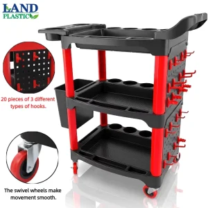 3 Tier Foldable Detachable Plastic Rolling Cart 150KG Capacity Car Detailing Storage Cart for Garage Workshop