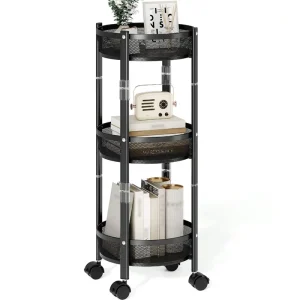 3-Tier Foldable Rolling Cart Collapsible Metal Utility Cart Wheels No Assembly Required Home Storage Holders