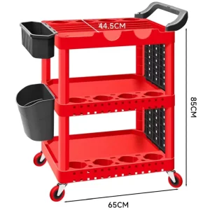 3 Tier Heavy Duty Rolling Plastic Utility Cart with Lockable Casters for Car Washer Auto Repair Beauty With 2 Hanging Buckets