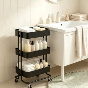 3 Tier Metal Rolling Utility Cart Heavy Duty Storage Trolley Wheels Mobile Organizer Eco Friendly Modern Kitchen Spice Tools