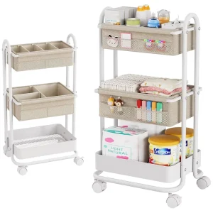 3 Tier Plastic Diaper Caddy Organizer Cart Wheels Detachable Dividers Sustainable Multifunction Storage Classic Glossy Living