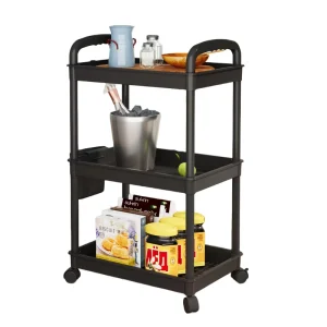 3 Tier Rolling Storage Cart Utility Trolley Organizer Rack with Wheels for Kitchen Bathroom Home