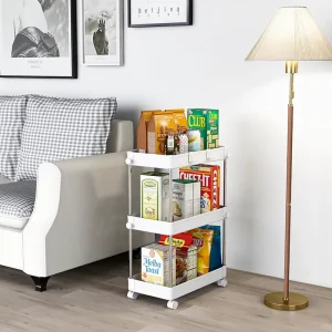 3 Tier Rolling Utility Cart Bathroom Organizers Plastic Storage for Cleaning Tools Double Tiered
