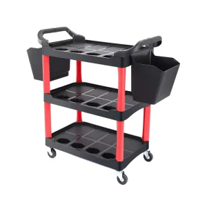3 Tier Utility Cart on Wheels Rolling Tool Storage With Pegboard and Bucket Car Wash Shop Car Beauty and Cleaning Tools