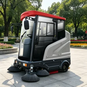 3-Wheel Ride-on Road Sweeper Battery Powered Industrial Floor Cleaning Machine with Vacuum Function