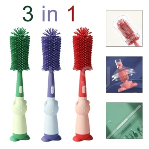 3-in-1 Baby Bottle Brush Set with Silicone and Nylon Cleaning Tools