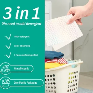 3-in-1 Dissolvable Laundry Detergent Soap Sheets with Color Grabber and Dryer Use