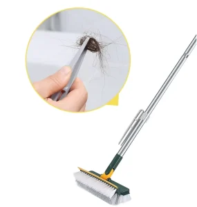 3-in-1 Floor Scrub Brush with Long Handle, 180° Rotatable Head, and Adjustable Crevice Brush