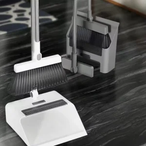 3-in-1 Foldable Soft Bristle Broom Dustpan and Floor Brush Set with Stainless Steel Handle for Home and Office