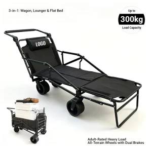 3-in-1 Folding Wagon Reclining Lounge Chair 300kg Heavy Duty Outdoor Utility Cart with All Terrain Wheels