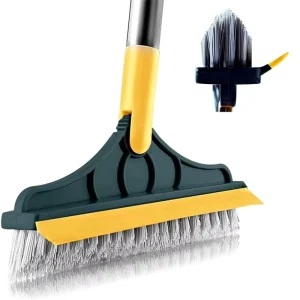 3-in-1 Heavy-Duty Long-Handle Floor Scrub Brush with Squeegee for Tile, Walls, Bathrooms, and Garages