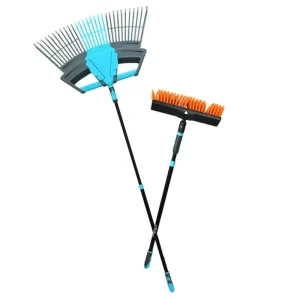 3 in 1 Outdoor Garden Leaf Rake with Adjustable Telescopic Carbon Steel Handle 30 Tines Blue Custom Color