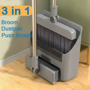 3-in-1 Plastic-Handle Broom with Rotating PET Broom Head and Dustpan
