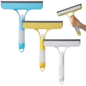 3 in 1 Spray Window Squeegee Cleaner Plastic Handle Silicone Blade Microfiber Scrubber Glass Wiper for Car Bathroom Kitchen