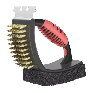 3 in 1 Stainless Steel BBQ Grill Cleaning Brush Metal Brush with Scraper and Scouring Pad
