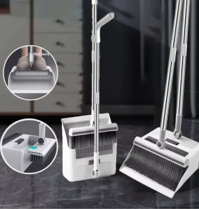 3 in 1 Standing Broom Set Reinforced Stainless Steel Long Handle Durable Large Hallway Household Dustpan Combo