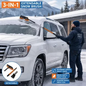 3 in 1 Telescopic Car Snow Brush and Ice Scraper with Extendable 100cm Handle Scratch Free Winter Vehicle Cleaning Tool