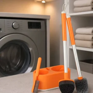 3-in-1 WC Brush Set with Triple-Head Scrubber, Holder, and Long Handle