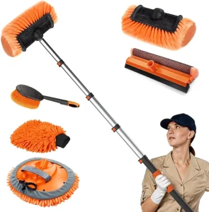 3.6m Car Wash Brush Long Handle Car Wash Kit Soft Bristle Microfiber Mop Wheel Brush Caravan Boat Solar Panel Cleaning