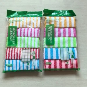 30*30cm Microfiber Colorful Striped Kitchen Dish Towels Household Easy to Clean Absorbent Cleaning Cloths 5 Pack Bagged