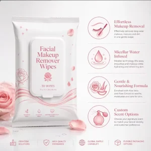 30 Pcs Factory Direct OEM Feminine Non-Woven Gentle Soft Facial Make-up Remover Cleansing Wet Tissues Alcohol Free