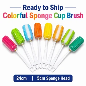 30.5cm Colorful Sponge Cup Cleaning Brush Rainbow Multi-Layer with Plastic Handle