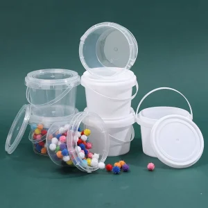 300ML Mini Handle Food Grade Drink Packing Bucket Round White Clear Plastic Round Bucket with Lid