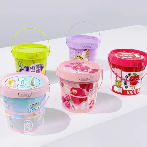 300ml-6L Mini Plastic Buckets with IML Printing for Yogurt Biscuit Cookies Pet Food Storage Container