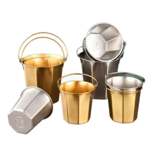 304 Stainless Steel Gold Color Ice Bucket Beverage Tubs Handle Modern Minimalist Design 0.7L-5.0L for Bars Restaurants KTV
